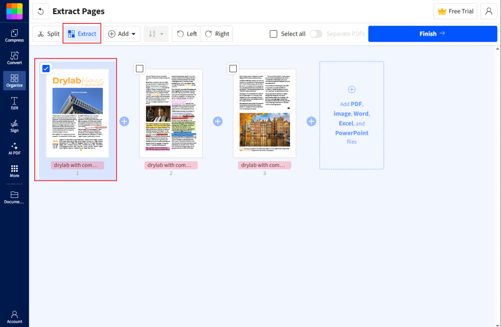 Select the PDF page you want to save in Smallpdf