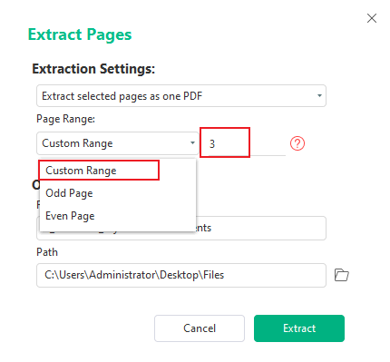 Select the Custom Range option and type the page number you want to save in SwifDoo PDF