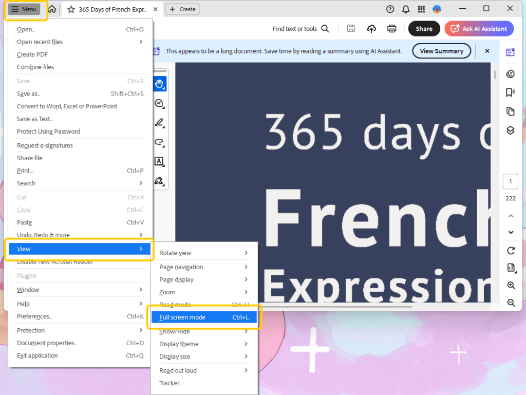 Adobe Full screen mode