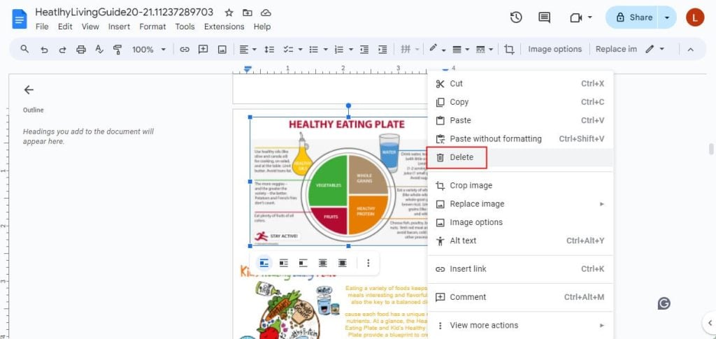 Google Docs Delete Image