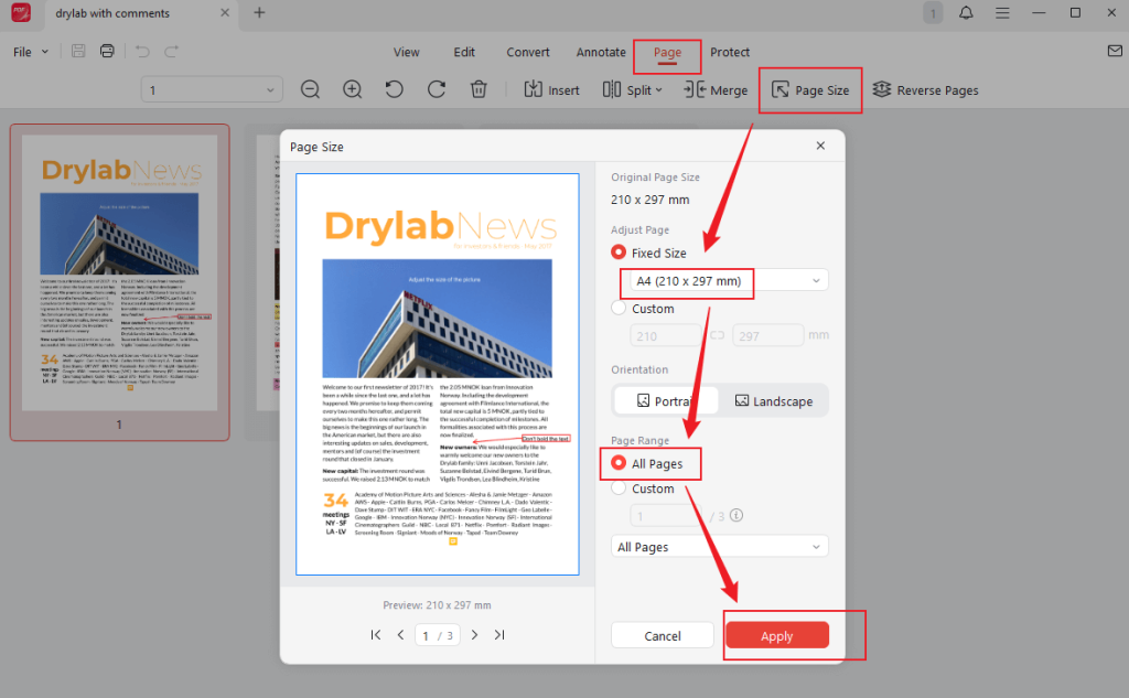Go to Page Size tab under the Page menu and set A4 page size in JOPDF