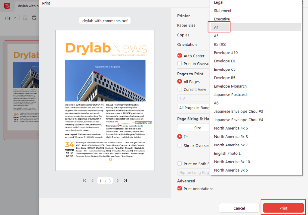 Print your PDF to A4 paper size in JOPDF