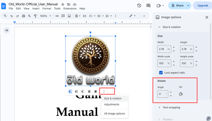 How to Rotate an Image in a PDF with Google Docs 3