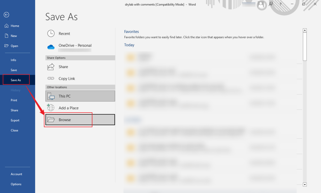 Click File and click Save As in Microsoft Word