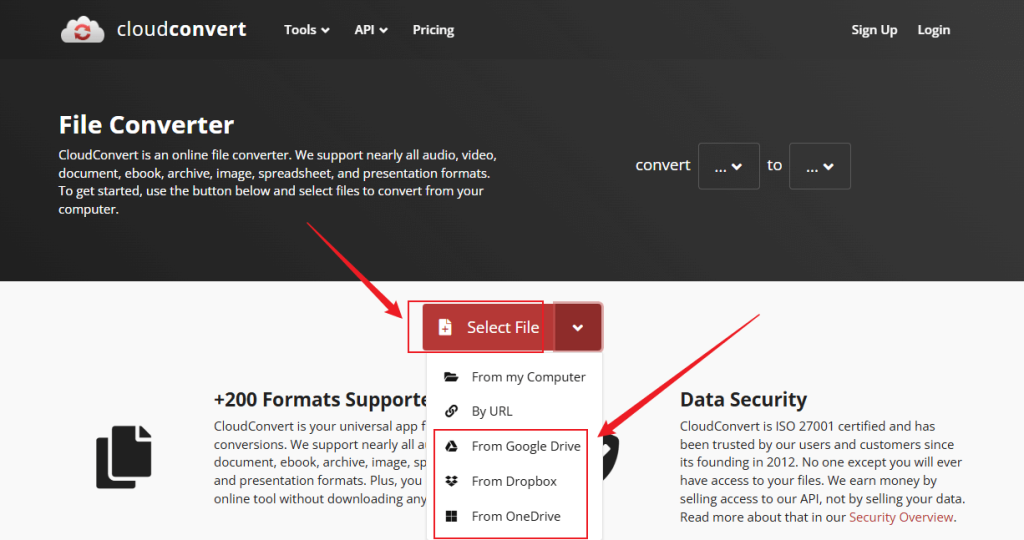 Click Select File to import the target RTF file into CloudConvert