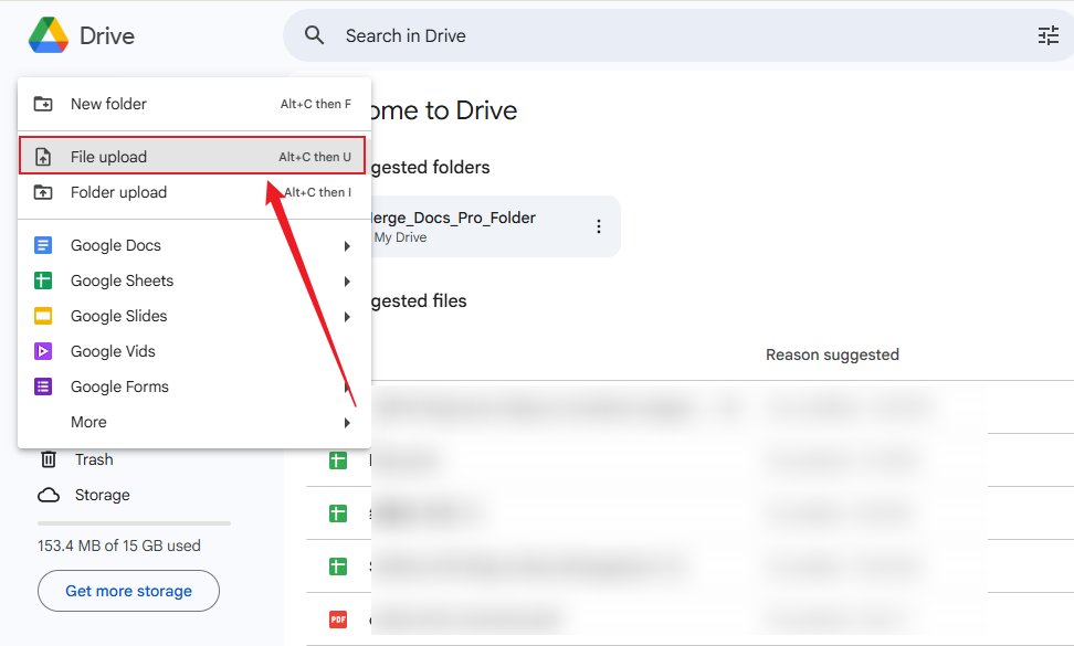 Click New and File upload in Google Drive to upload your RTF file