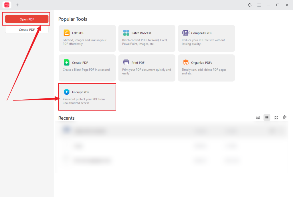 Click Open PDF or Encrypt PDF to import your PDF into JOPDF