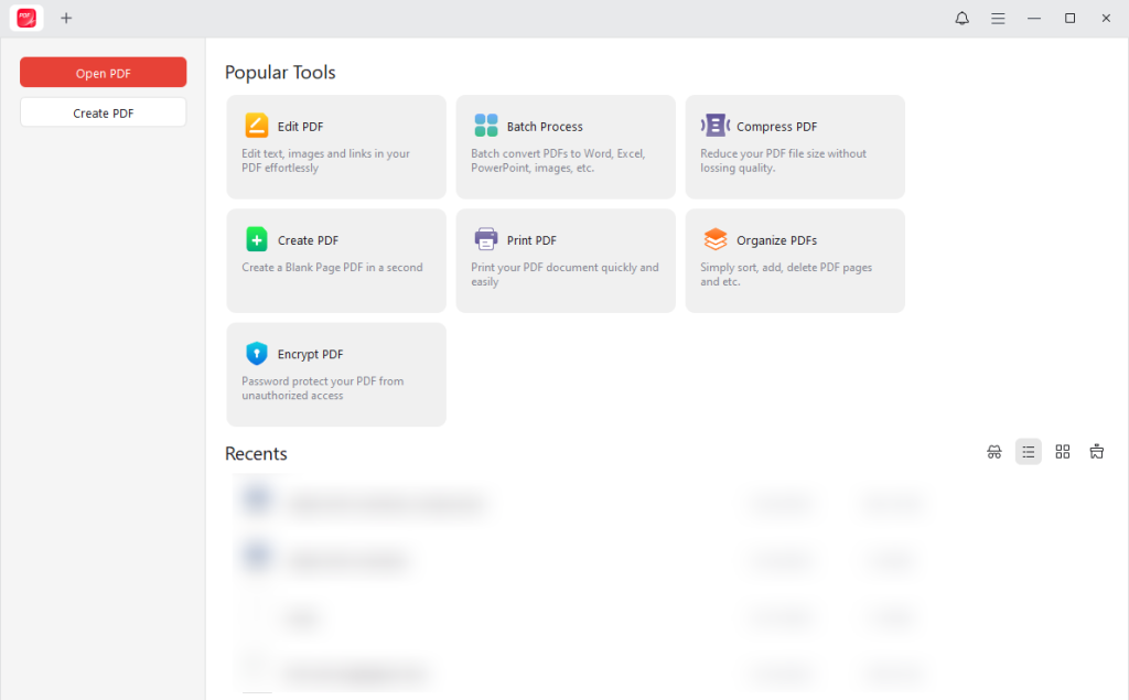Main interface of JOPDF