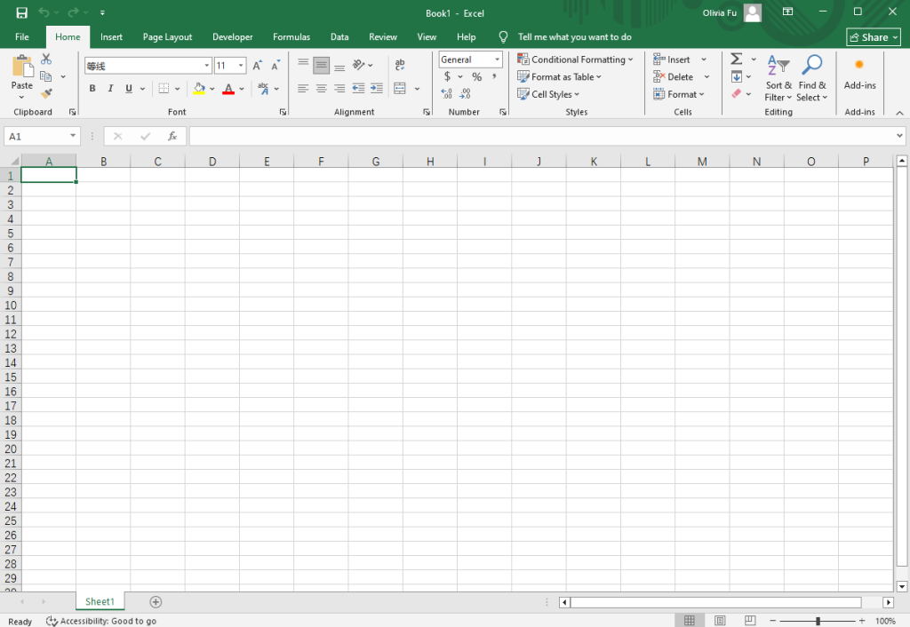 Interface of Microsoft Excel