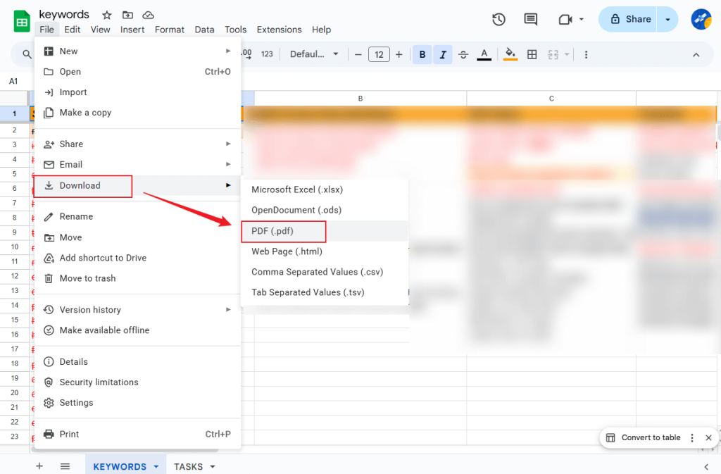 Export XLSX file as PDF in Google Sheets
