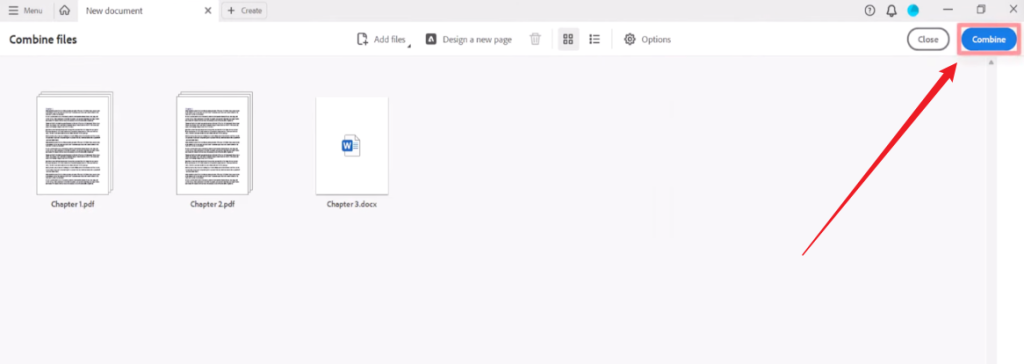 Click the Combine button to merge the PDFs in Adobe Acrobat