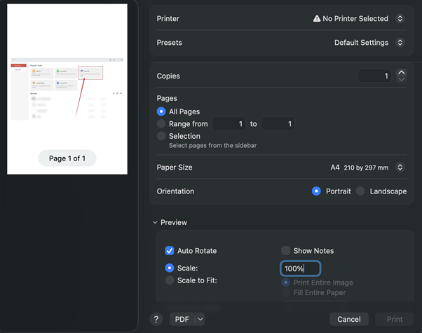 Scale PDF in Preview