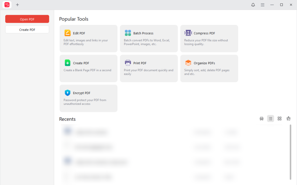 Main interface of JOPDF