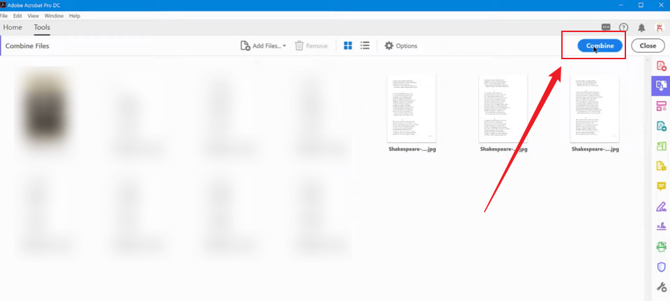 Click the Combine button in Adobe Acrobat