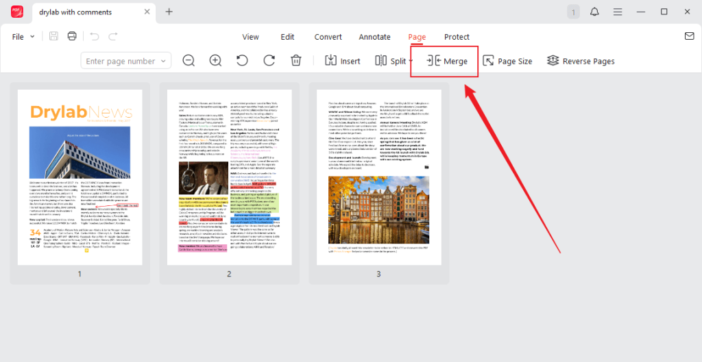 Go to Page and click the Merge option in JOPDF