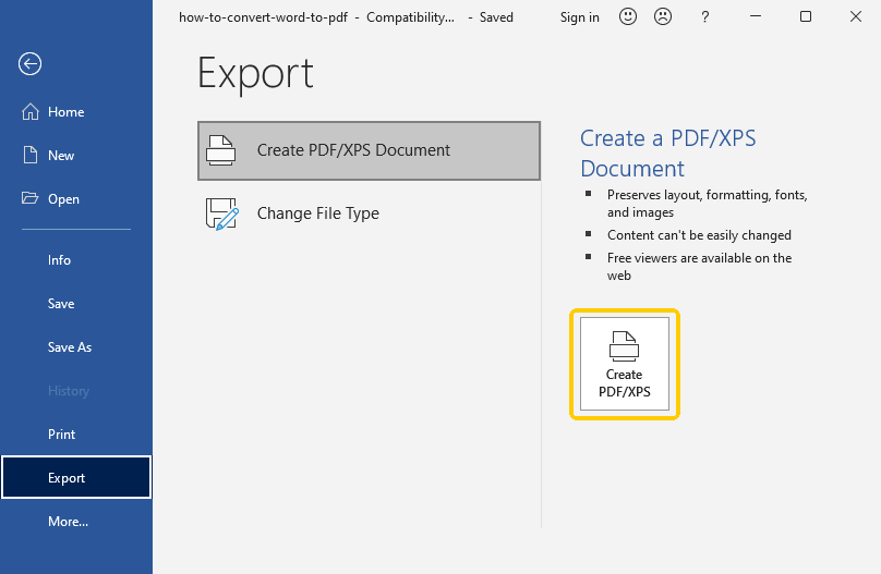 Create PDF/XPS Document