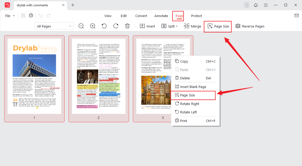 Click Page and select the Page Size option in JOPDF