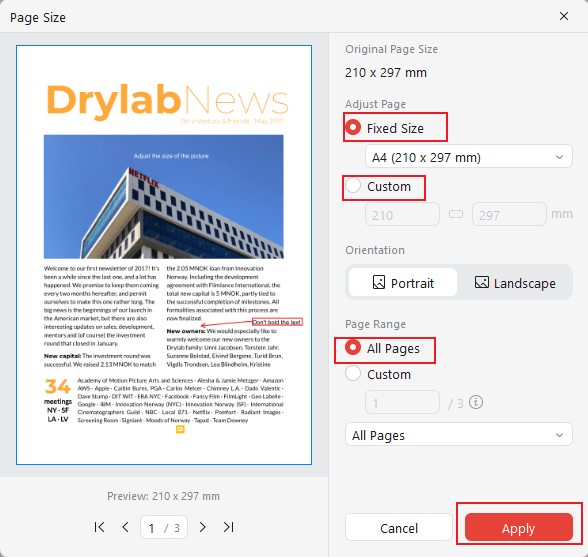 Select the target paper size and customize other paper settings in JOPDF