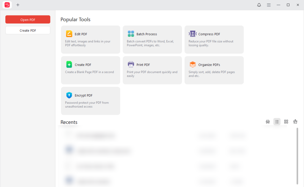 The main interface of JOPDF