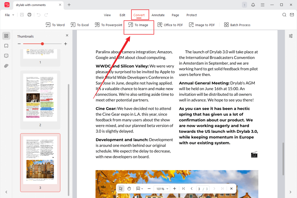 Click Convert and select the To Image option in JOPDF