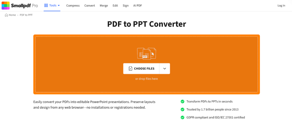 Access Smallpdf’s PDF to PPT Converter