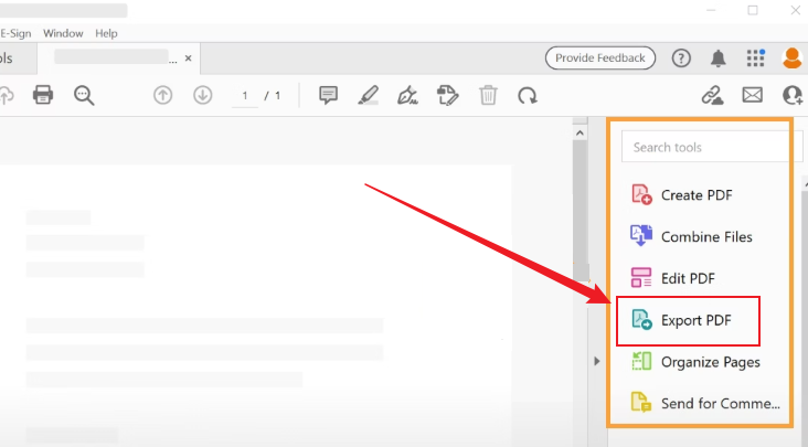 Click the Export PDF option in Adobe Acrobat