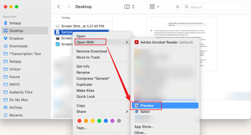 Right-click the PDF and open it with Preview