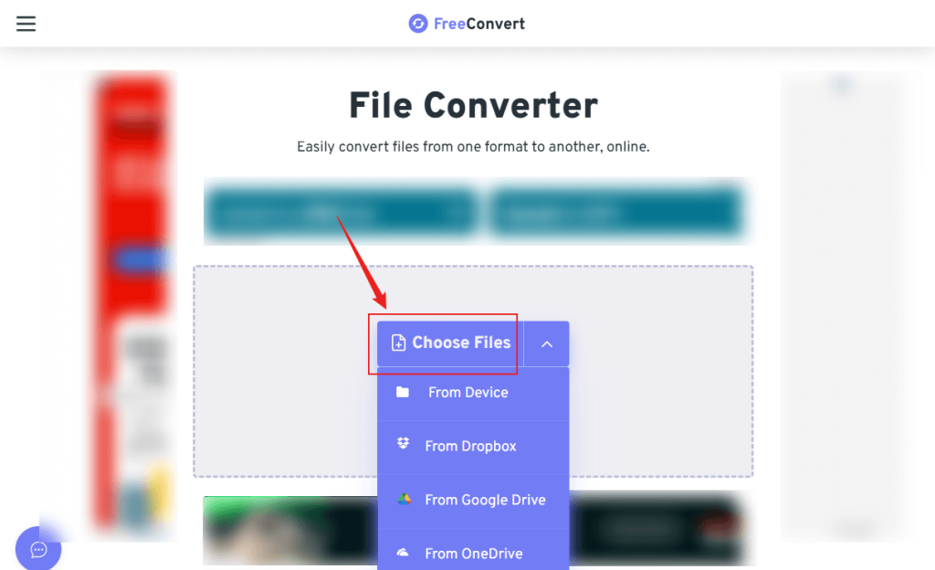 Click Choose Files to import a PDF file into FreeConvert