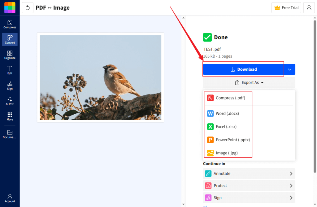 Click Download to save the converted PDF file in Smallpdf