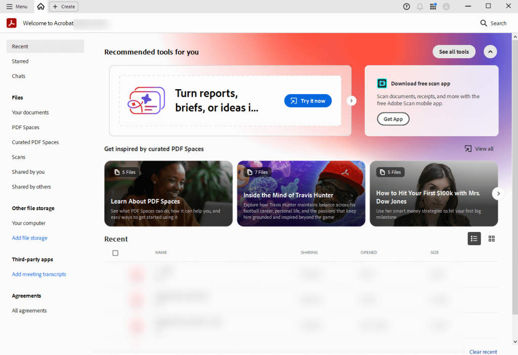 The interface of Adobe Acrobat