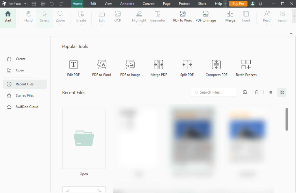 The interface of SwifDoo PDF