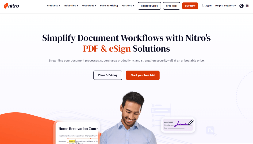 The webpage of Nitro PDF