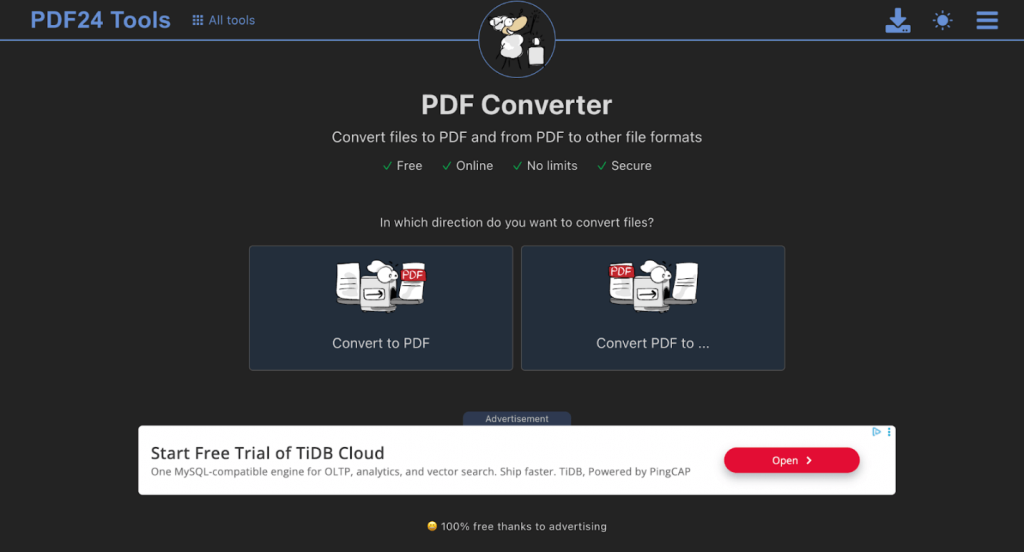 The PDF Converter interface of PDF24 Creator