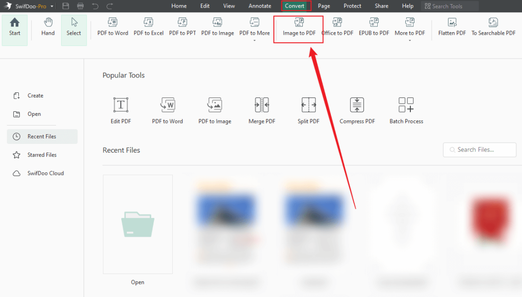 Go to Convert and click the Image to PDF option in SwifDoo PDF