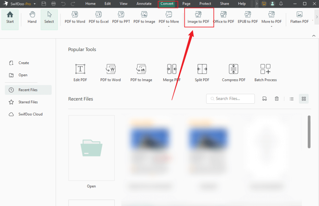 Go to Convert and click the Image to PDF option in SwifDoo PDF