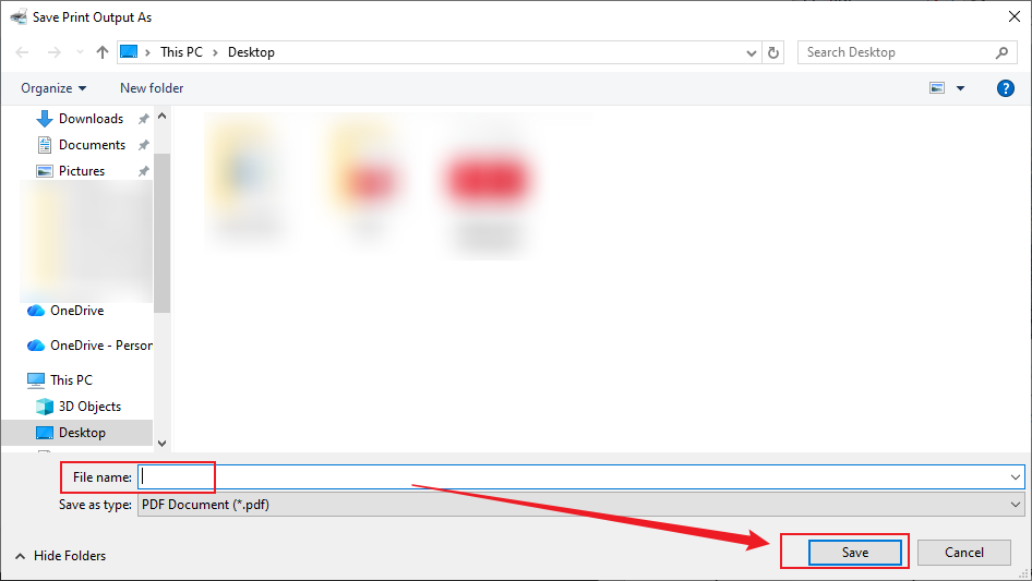 Name the newly created PDF and click Save
