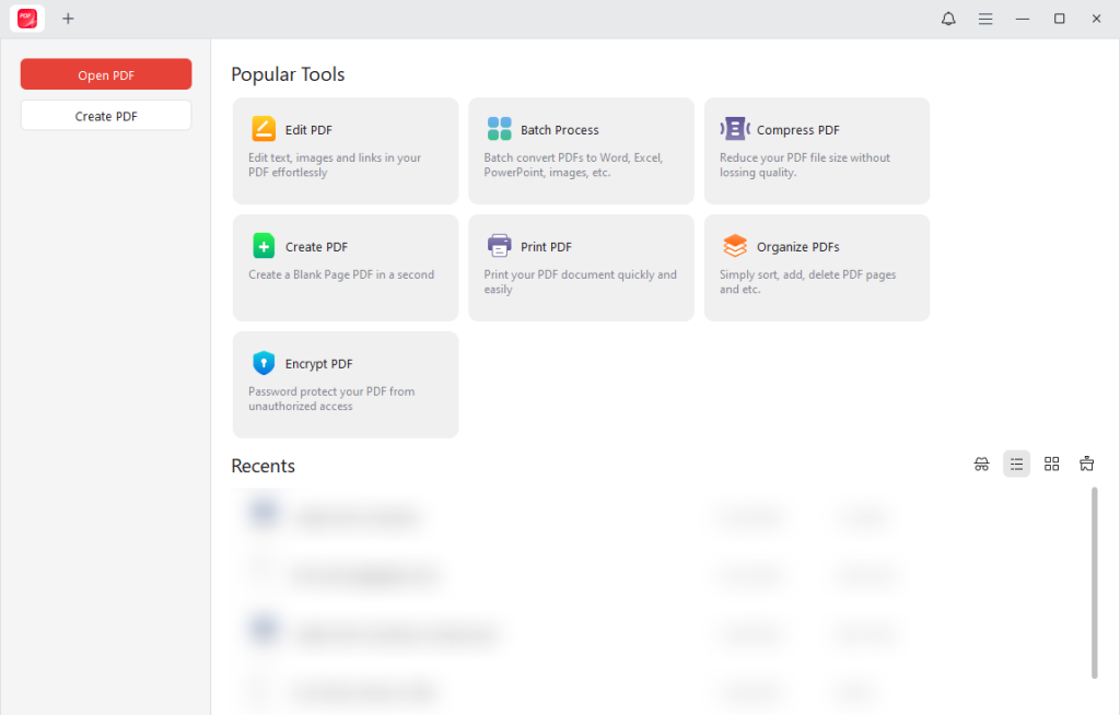 The interface of JOPDF