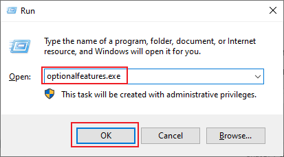 Type optionalfeatures.exe in the Run dialog
