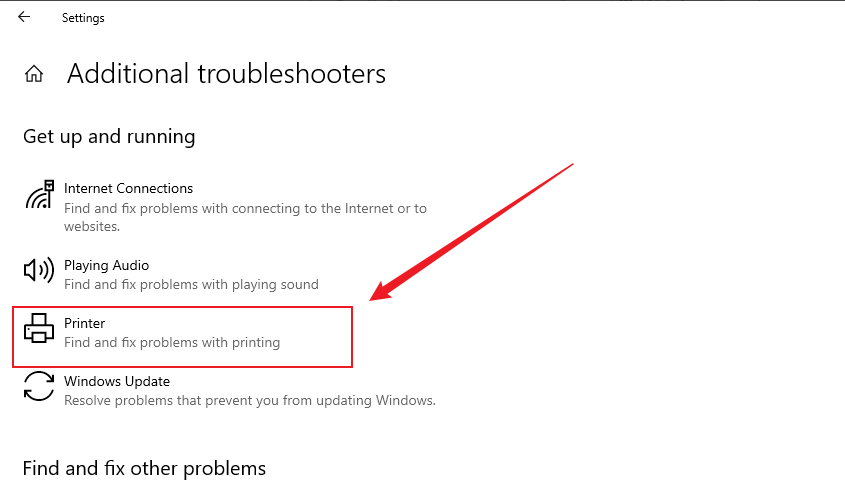 Click the Printer option in Windows’ Settings