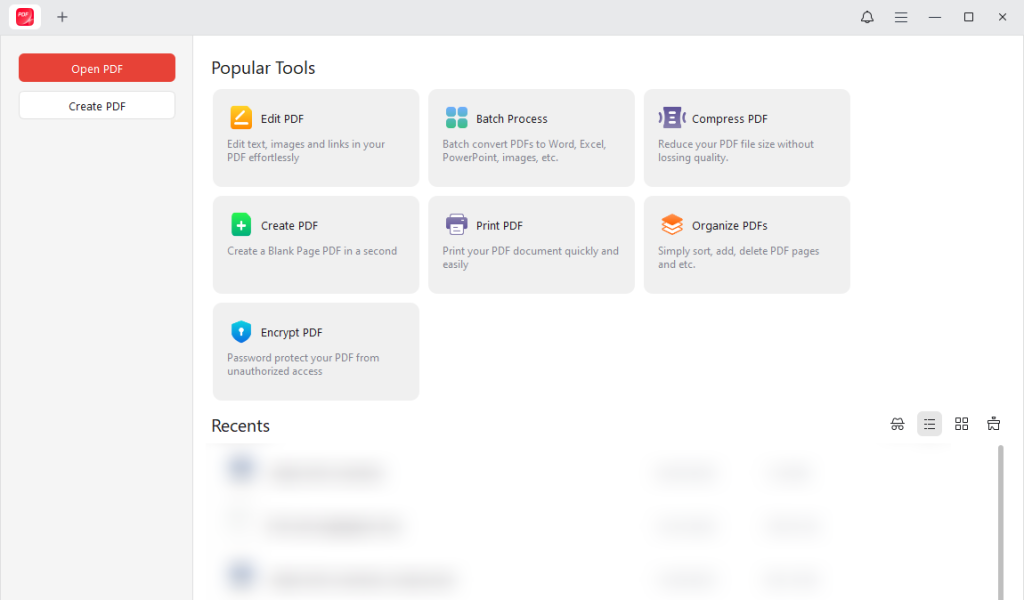 The main interface of JOPDF