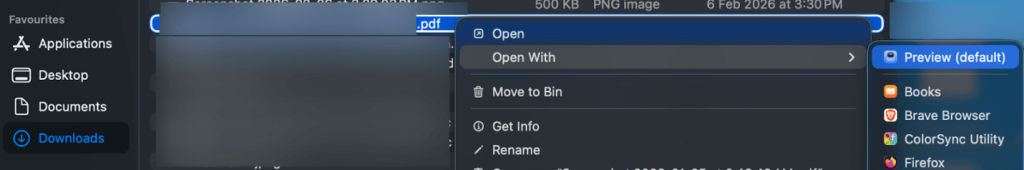 Right-click on the PDF and choose to open it with Preview