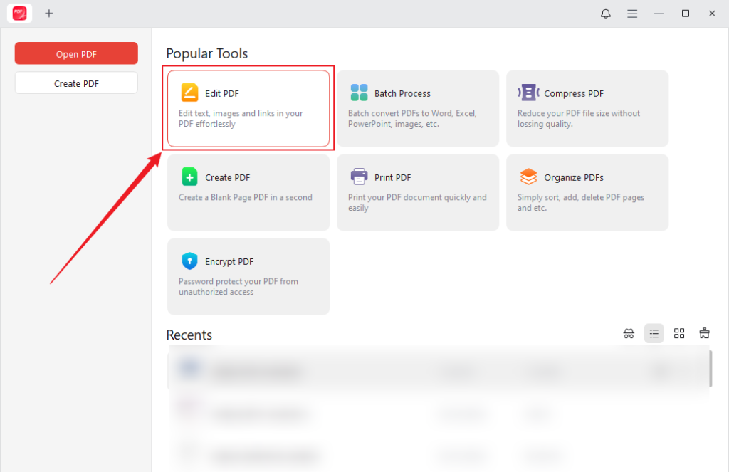 Click Edit PDF in JOPDF to import the target PDF