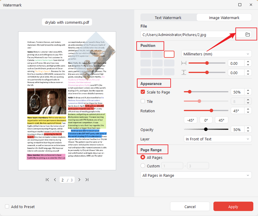 Create and add an image watermark to a PDF in JOPDF