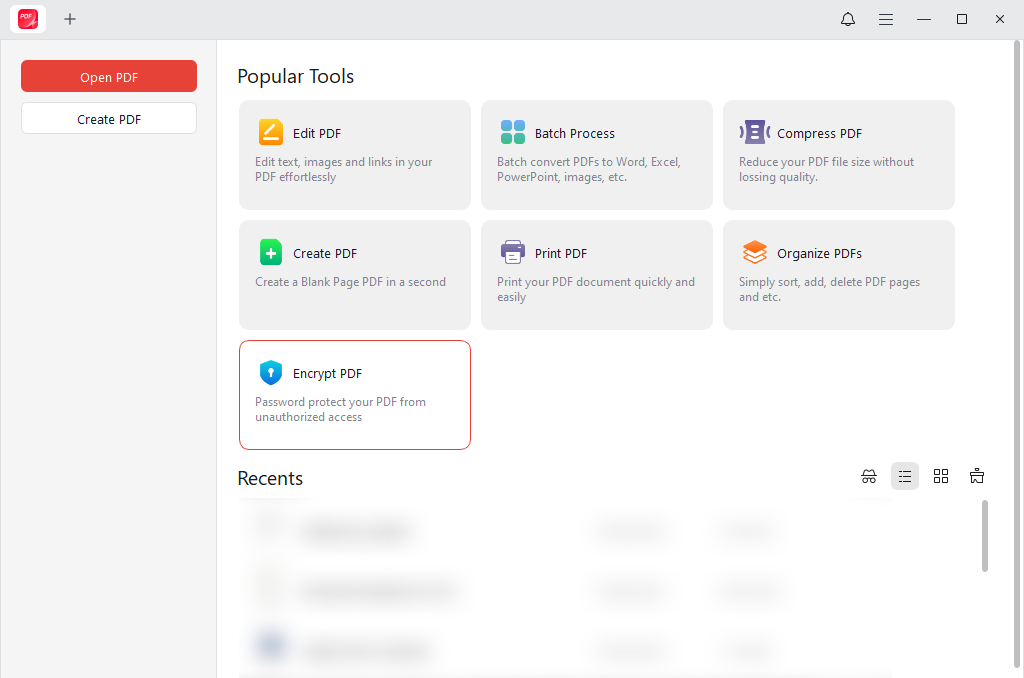 The main user interface of JOPDF