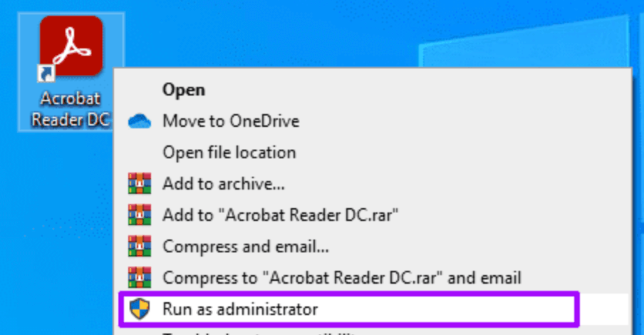 Run Adobe Acrobat as administrator