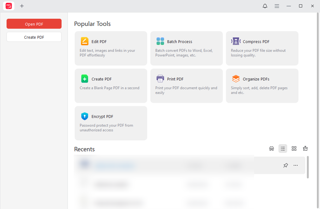 The main interface of JOPDF