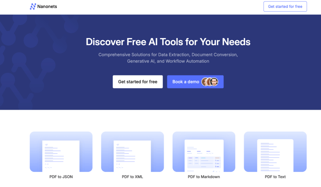 The website page of Nanonets