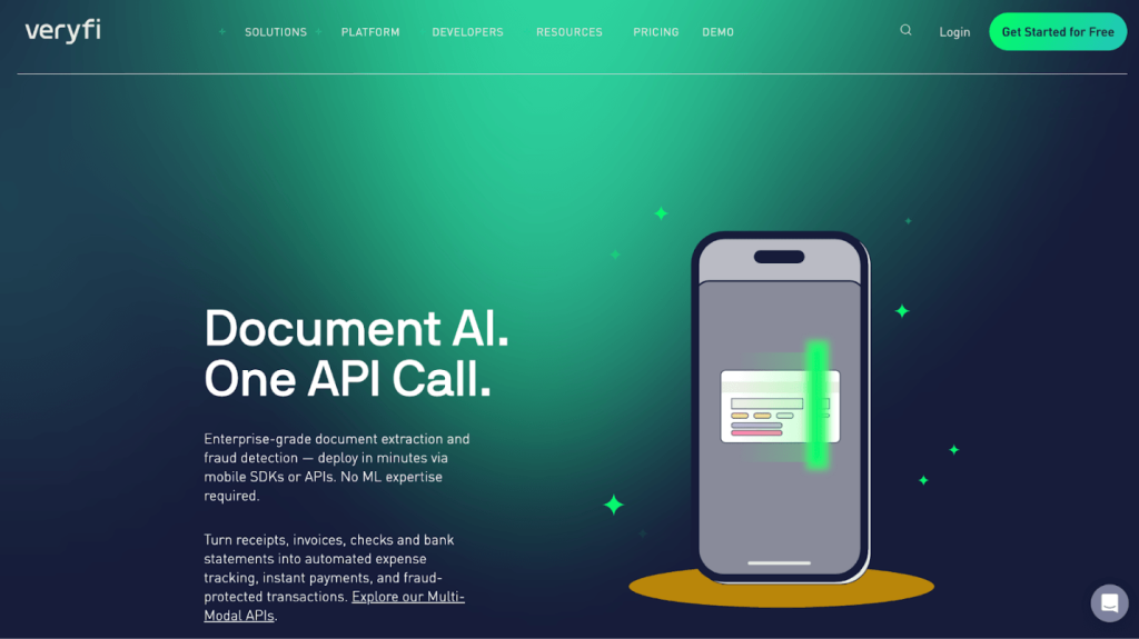 The website interface of Veryfi