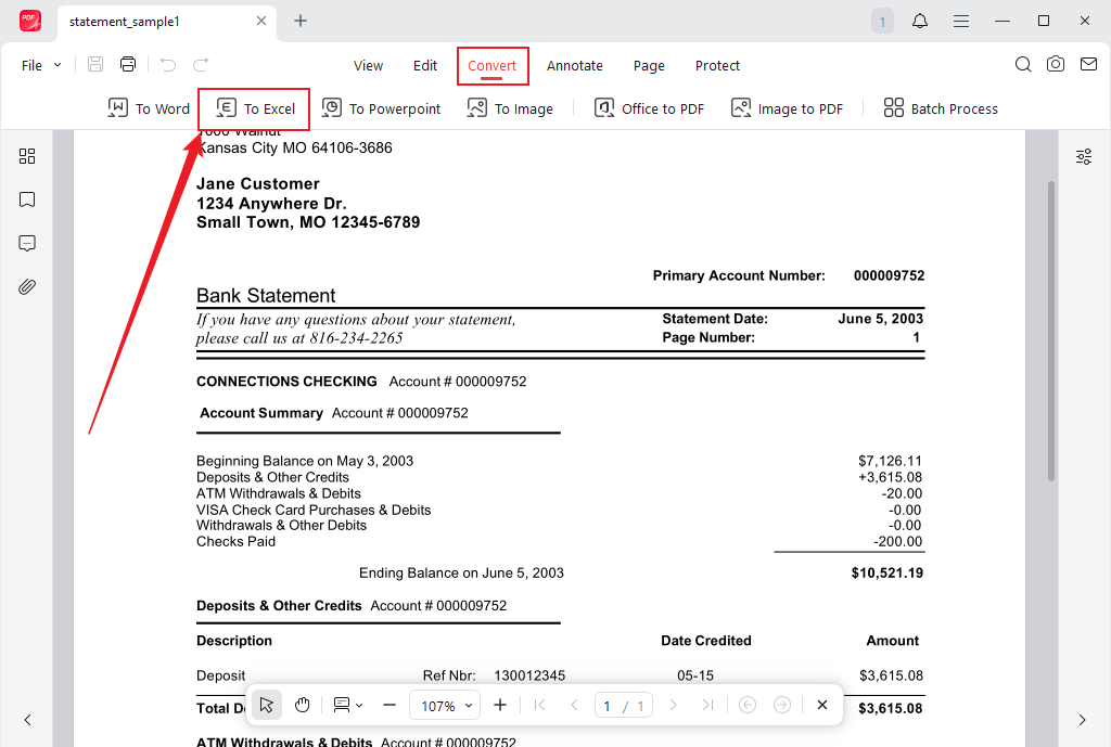 Go to Convert and click the To Excel option in JOPDF