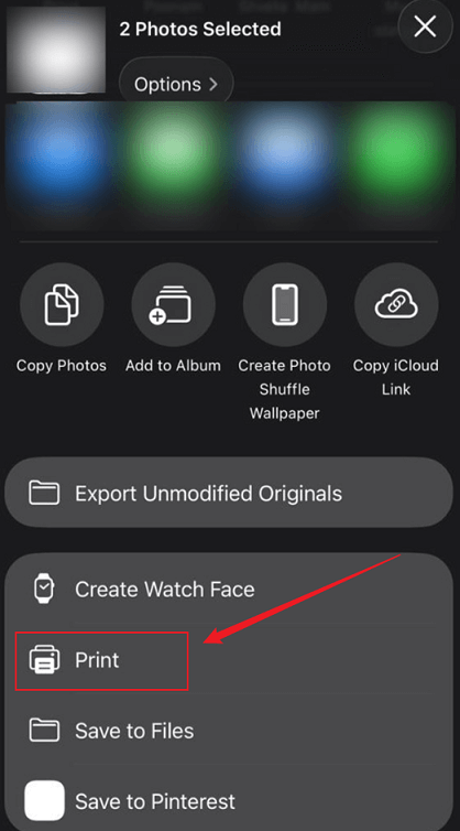 Tap the Print option on your iPhone
